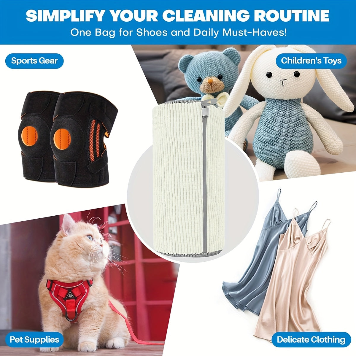 Unisex Laundry Bag Fluffy Fiber Zipper Closure Reusable Washing Shoe Bag