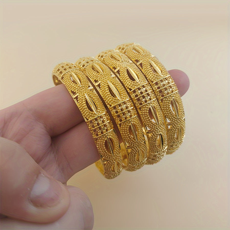 Zarif Ayolning Bangle To'plami: 4 Dona Luxurious Qutida (24K Oltin Qoplangan, Yuqori Sifatli Qotishmadan Yasalgan, Kundalik Kiymak va Sovg'a Berish Uchun Mukammal)