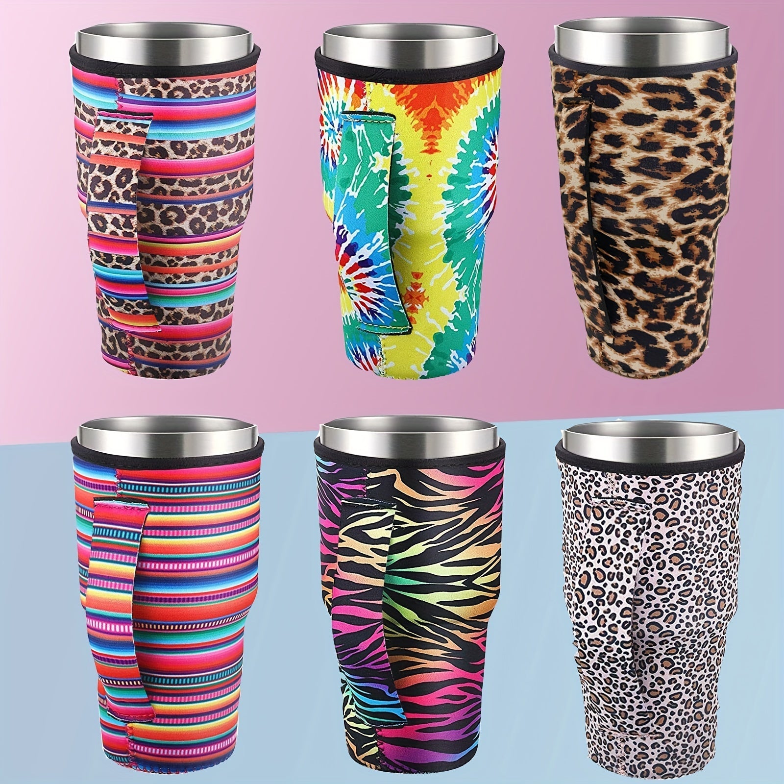Reusable Neoprene Coffee Sleeve for Cold Beverages Leopard Print Insulated Cup Holder