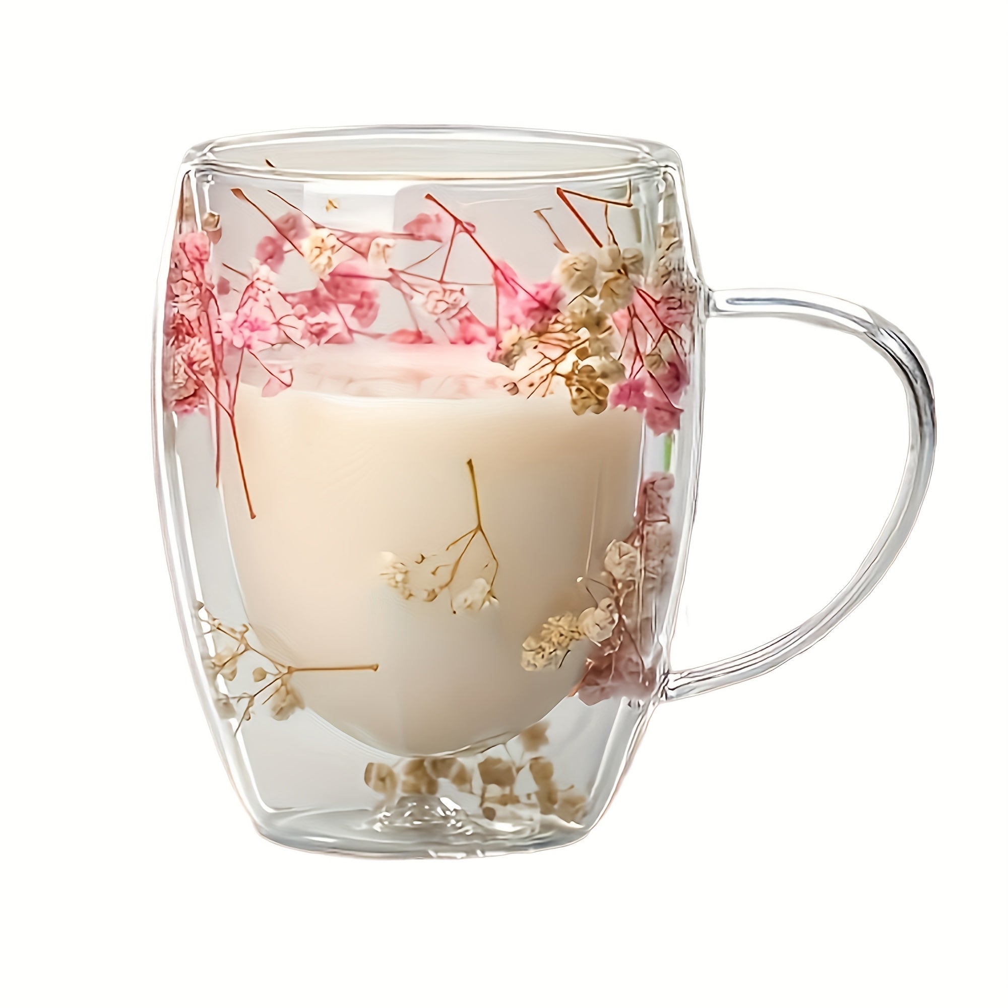 Set of 2 Floral Double Wall Glass Mugs 11.83 oz Hot Beverages Gift