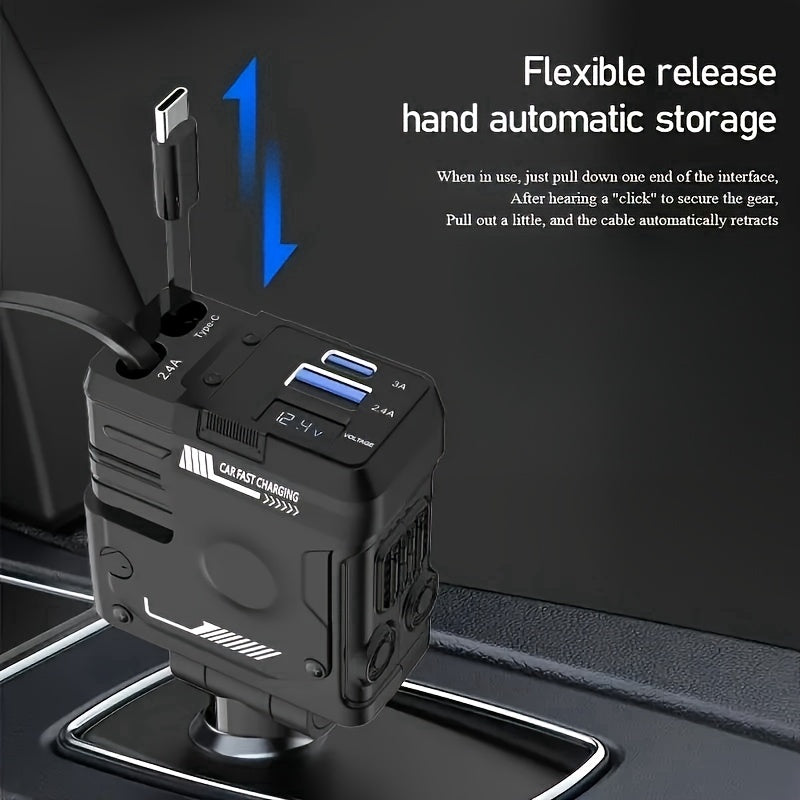 Телескопическое автомобильное зарядное устройство 66W, 2 USB-порта, быстрая зарядка, компактный адаптер