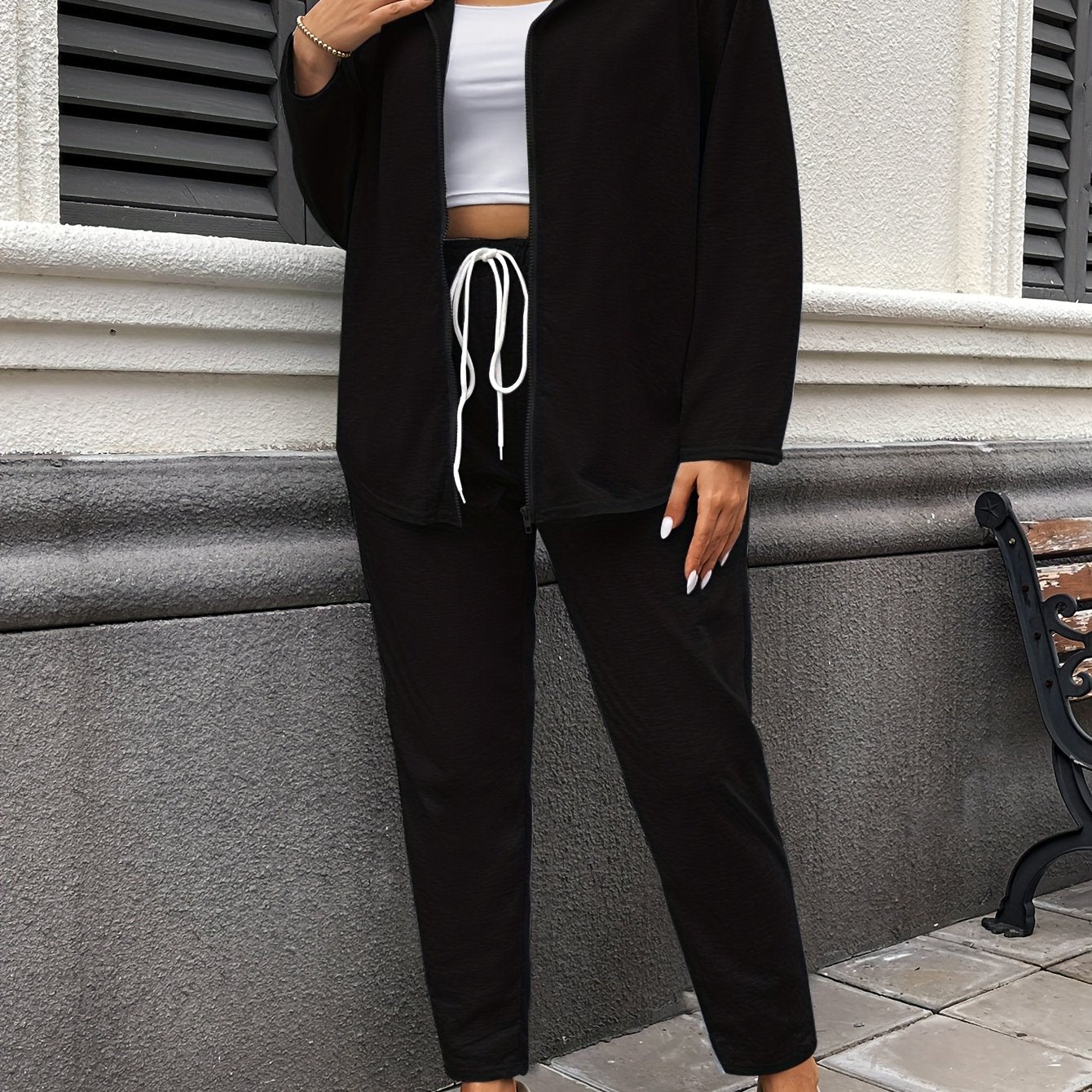 Women's Hooded Casual Suit Polyester Spandex Solid Color Zipper