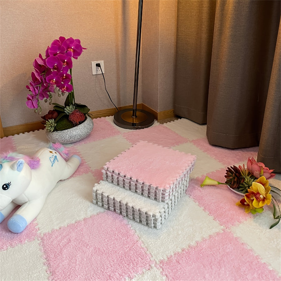 12-Piece Interlocking Carpet Tiles EVA Polyester Non-Slip 29.97cm Indoor Office Bedroom