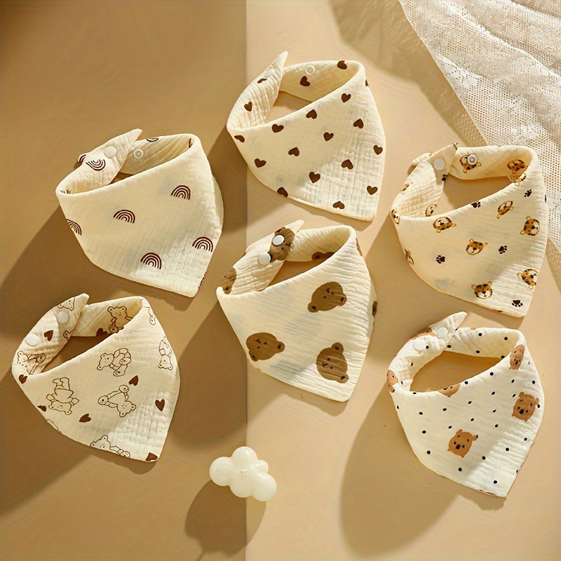 Set of 6 Cotton Baby Bibs Saliva Cloths with Snap Closure and Absorbent Woven Fabric