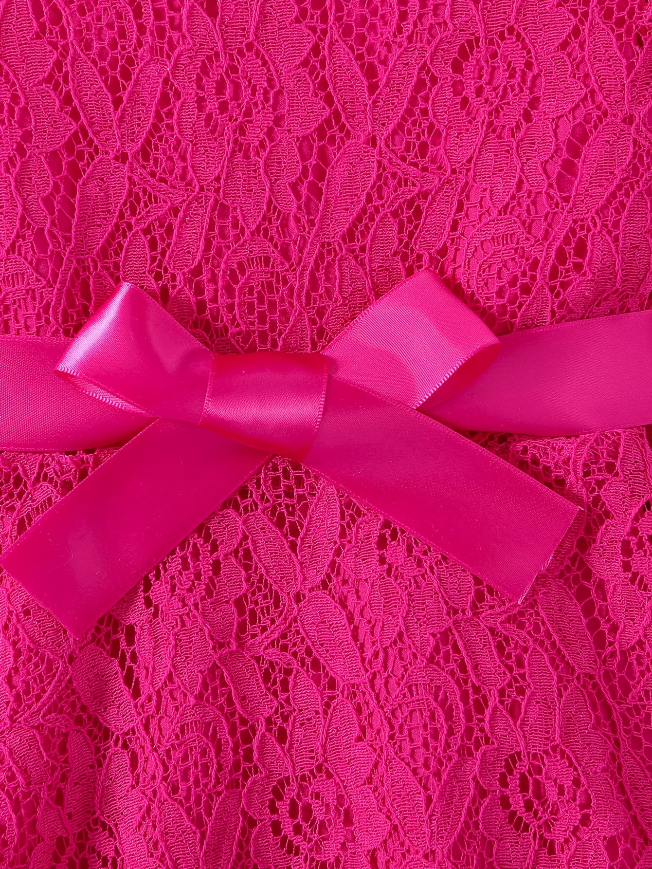 Girls' Summer Dress with Lace Detail Belt Flutter Sleeves Knee Length Fit and Flare Solid Polyester