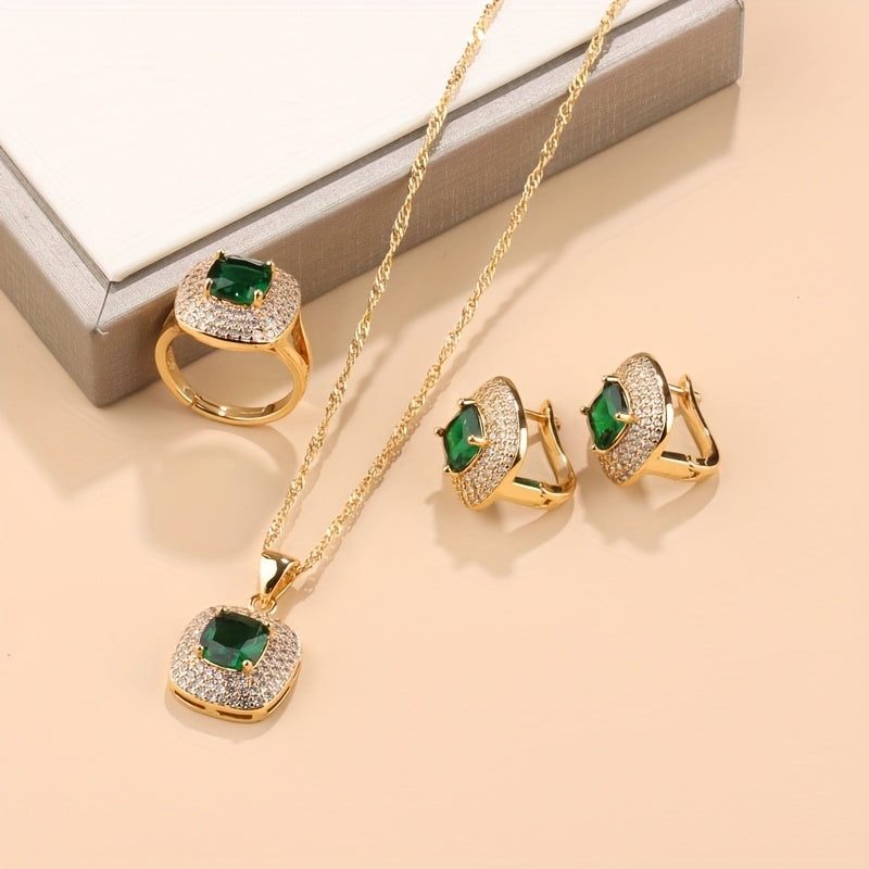Women’s 4-Piece Jewelry Set Gold Plated Copper with Zirconia Synthetic Stones for Special Occasions