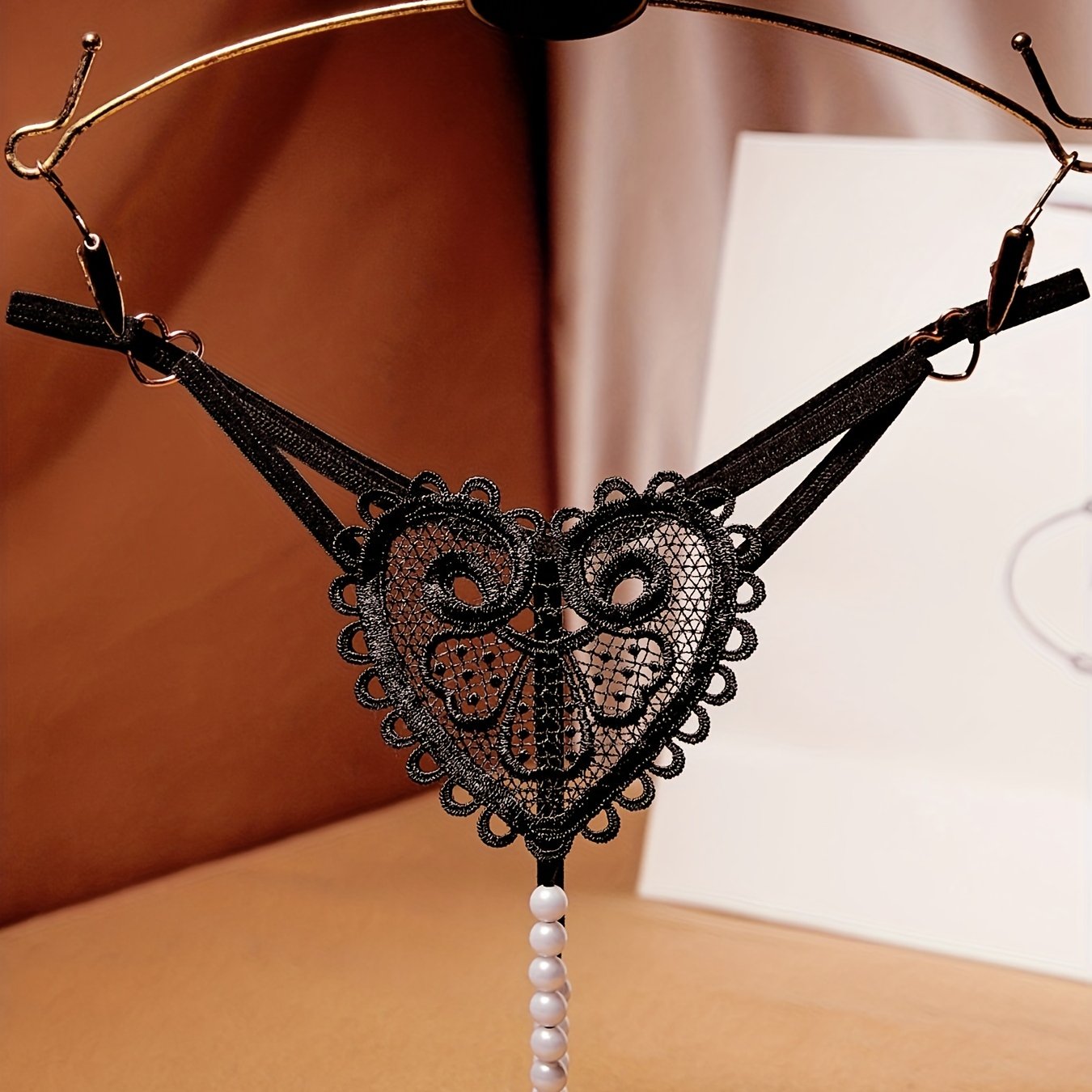 Women's Floral Embroidered Thongs See-Through Pearl Massage Lingerie