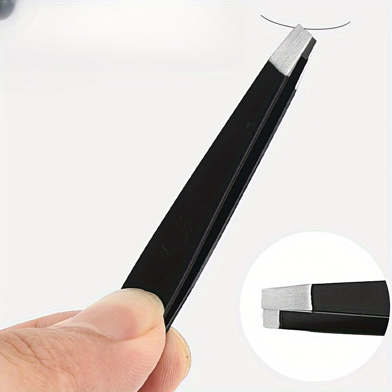 Unisex Precision Tweezer Hair Plucker Slant Tip for Eyebrow Grooming Black