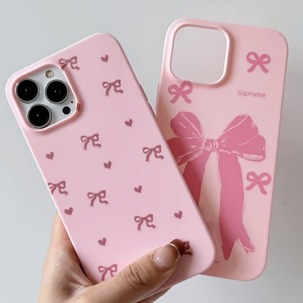 Two Transparent TPU Phone Cases with Light Pink Bow Patterns for iPhone 7 to 15 Pro Max