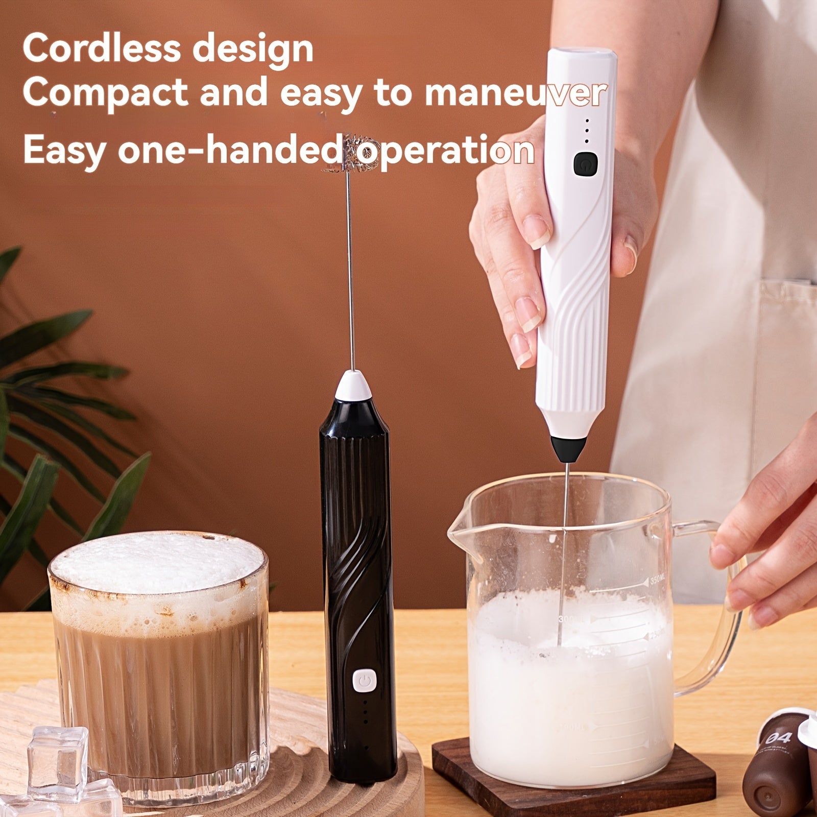 Electric Milk Frother Handheld Blender Stainless Steel 3-Speed for Coffee Cappuccino Foam