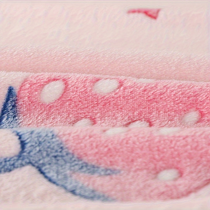 Pink Flannel Blanket with Strawberry Print for Home, Travel, and Camping