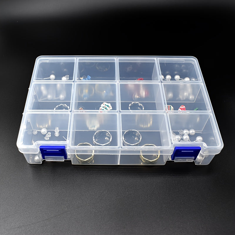 Plastic Jewelry Organizer Box with 12 Compartments for Earrings Beads and Crafts 22.5cm x 14.5cm