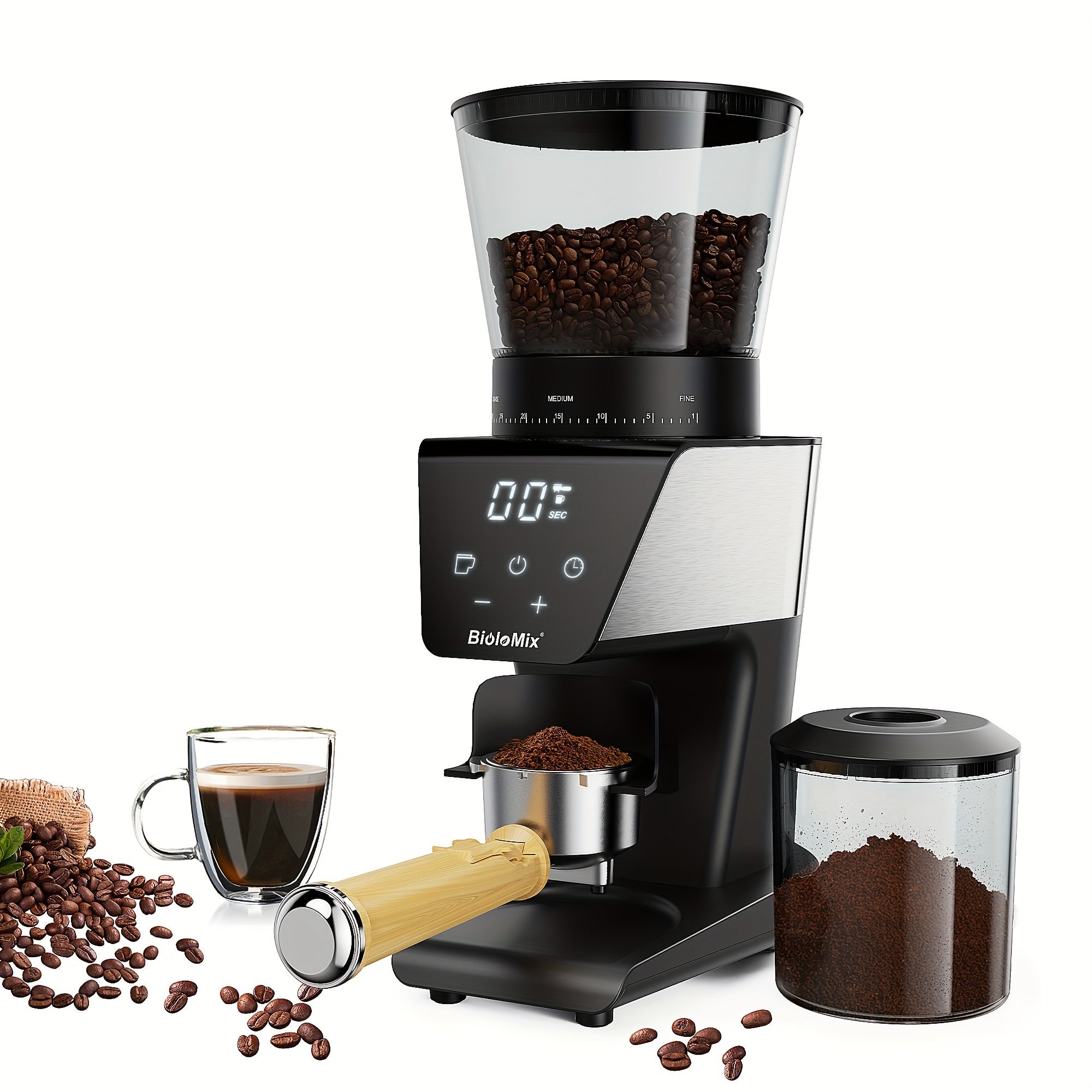 Conical Burr Electric Coffee Grinder with 30 Precision Settings Food Grade Plastic 220-240V