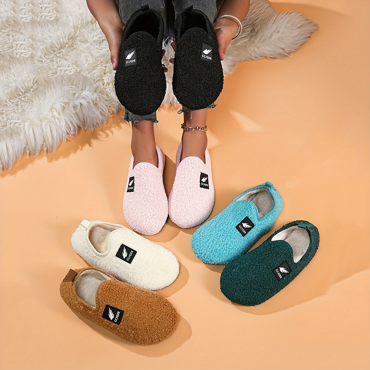 Women's Fleece-Lined Indoor Slippers Warm Plush Home Shoes