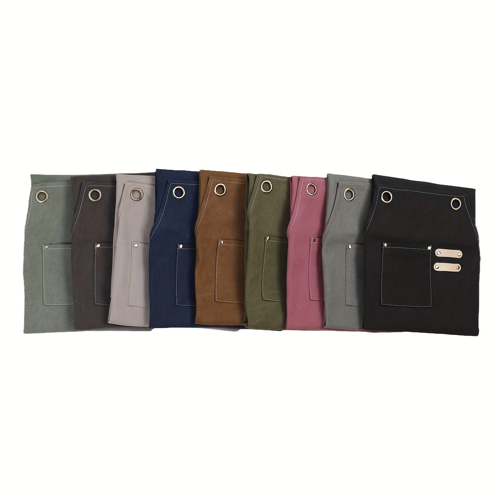 Moslashuvchan kamarlar va ko‘p bo‘shliq bilan jigarrang kanvas apron, oshxona uchun