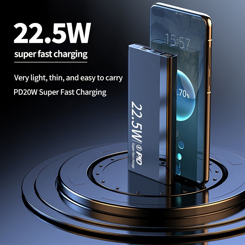 30000/20000/10000 mAh Ultra-ingich Portativ Quvvat Banki, 22.5W Tez Zaryadlash, iPhone/Android qurilmalari uchun LED Quvvat Ko'rsatkichi, USB/Type-C/mikro interfeyslari bilan Favqulodda Quvvat Zaxirasi.
