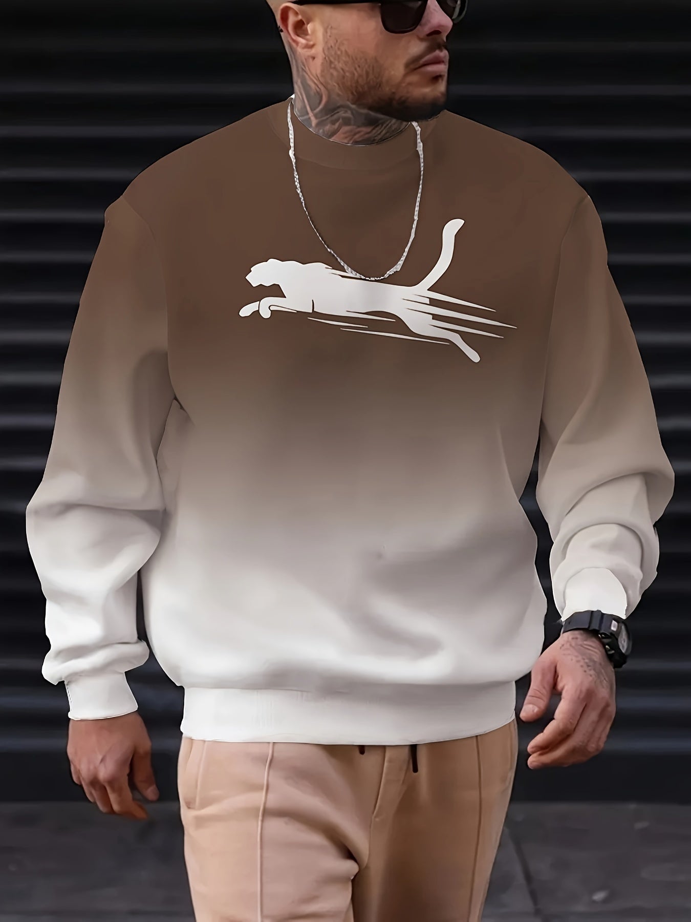 Men's Gradient Crew Neck Sweatshirt with Cartoon Print Polyester Spandex Regular Fit Casual Sports