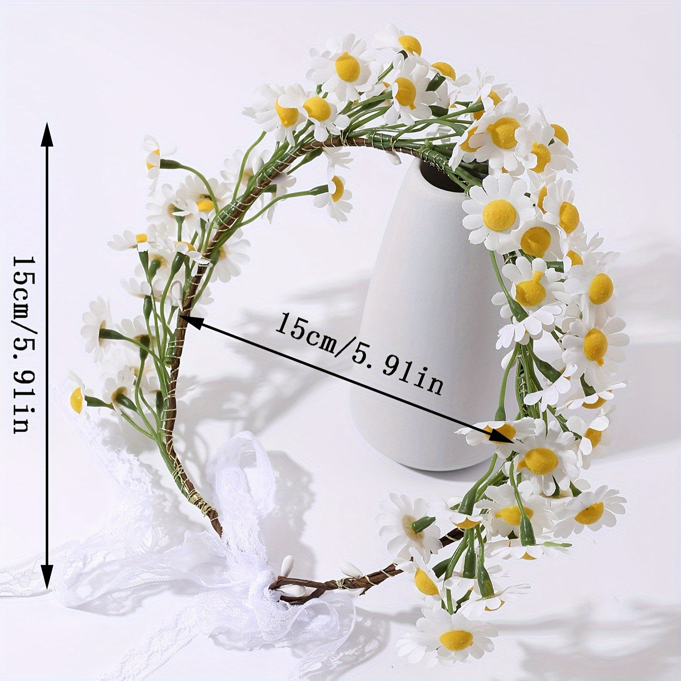 White Daisy Ribbon Hairband Boho Chic Festival Beach Wedding Accessory