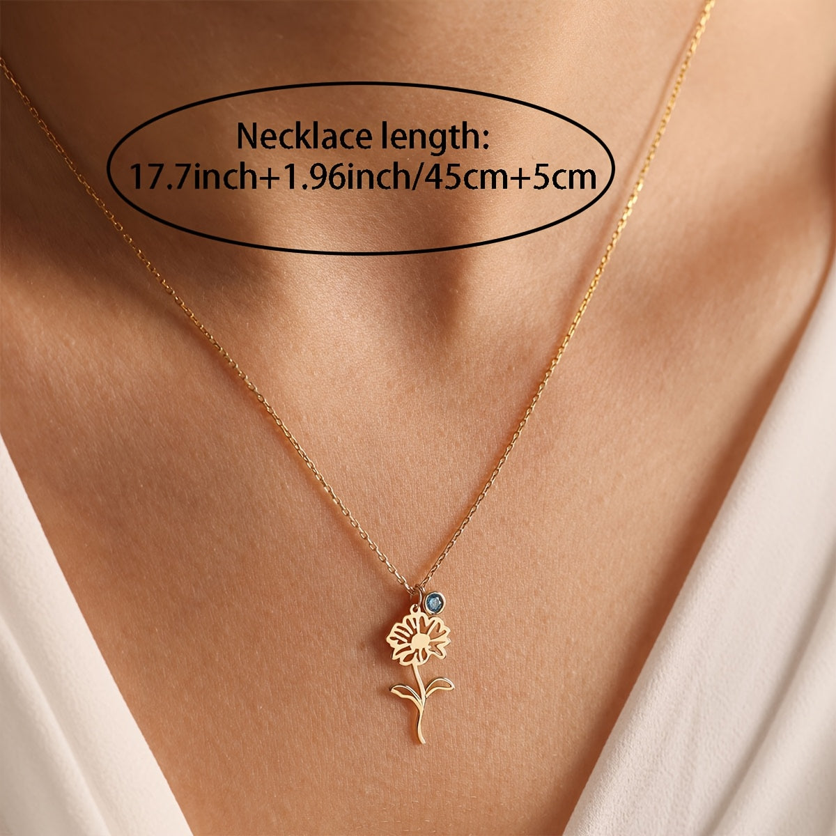 Birth Flower Necklace for Women 18K Gold Plated Stainless Steel Customizable with Birthstone