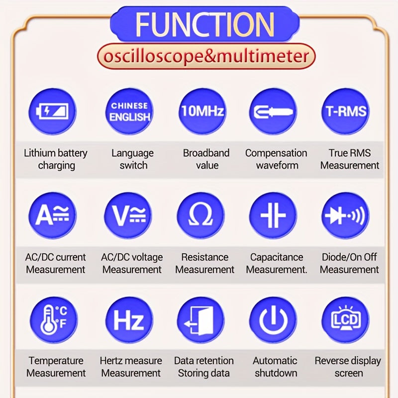Digital Oscilloscope and Multimeter Combo 10MHz True RMS High-Speed 48m/S