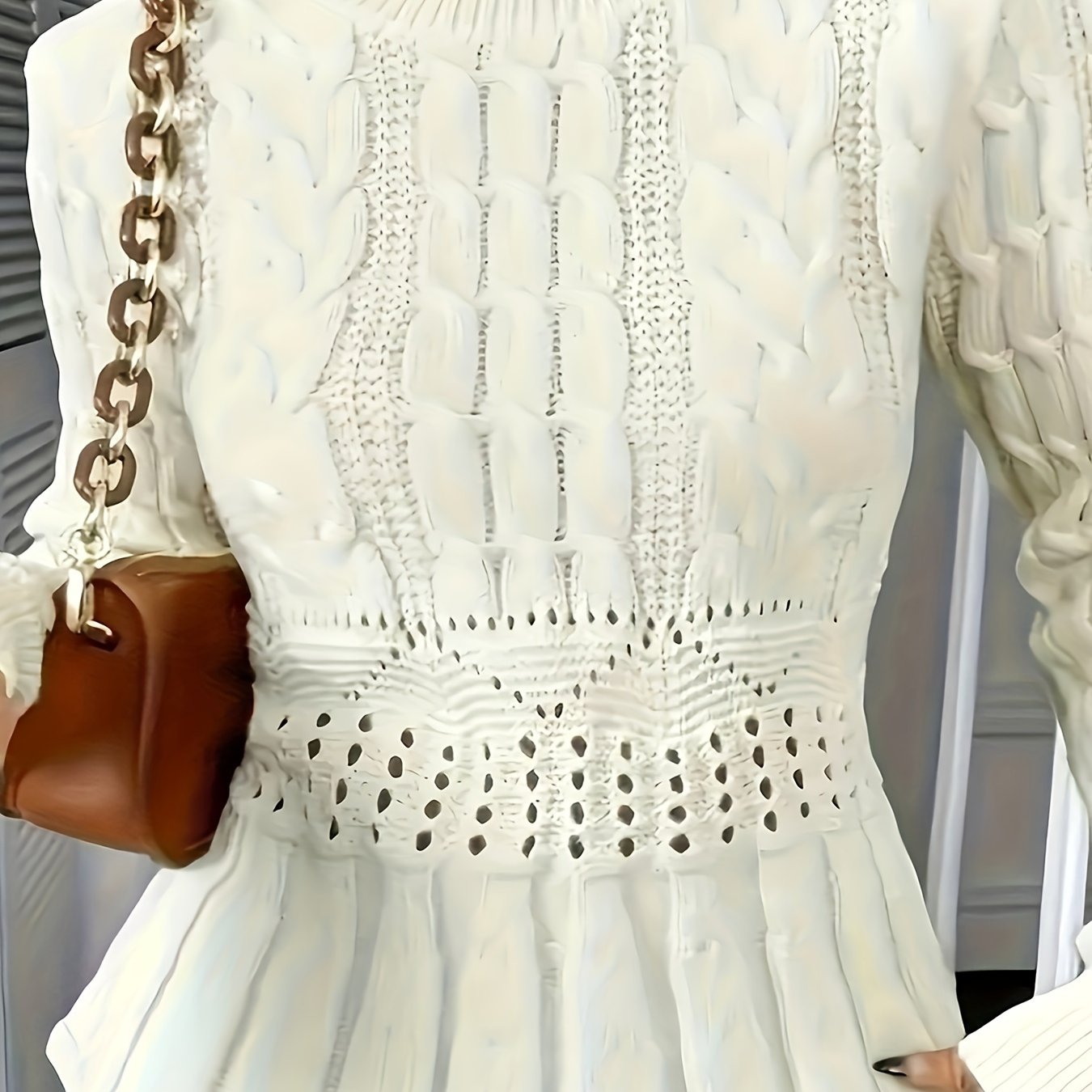 Women's Solid Color Cable Knit Sweater Round Neck Fall Winter Casual Formal