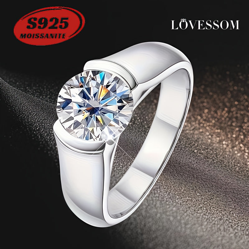 925 Silver Wedding Ring with Moissanite Inlaid Band and Gift Box
