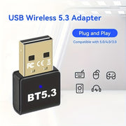 USB Беспроводной адаптер 5.3 для ПК, гарнитуры, клавиатуры, мыши, колонок - Подключи и работай, совместим с Windows 11/10/8.1, обратно совместим с предыдущими версиями, поддерживает 7 устройств, без батареи