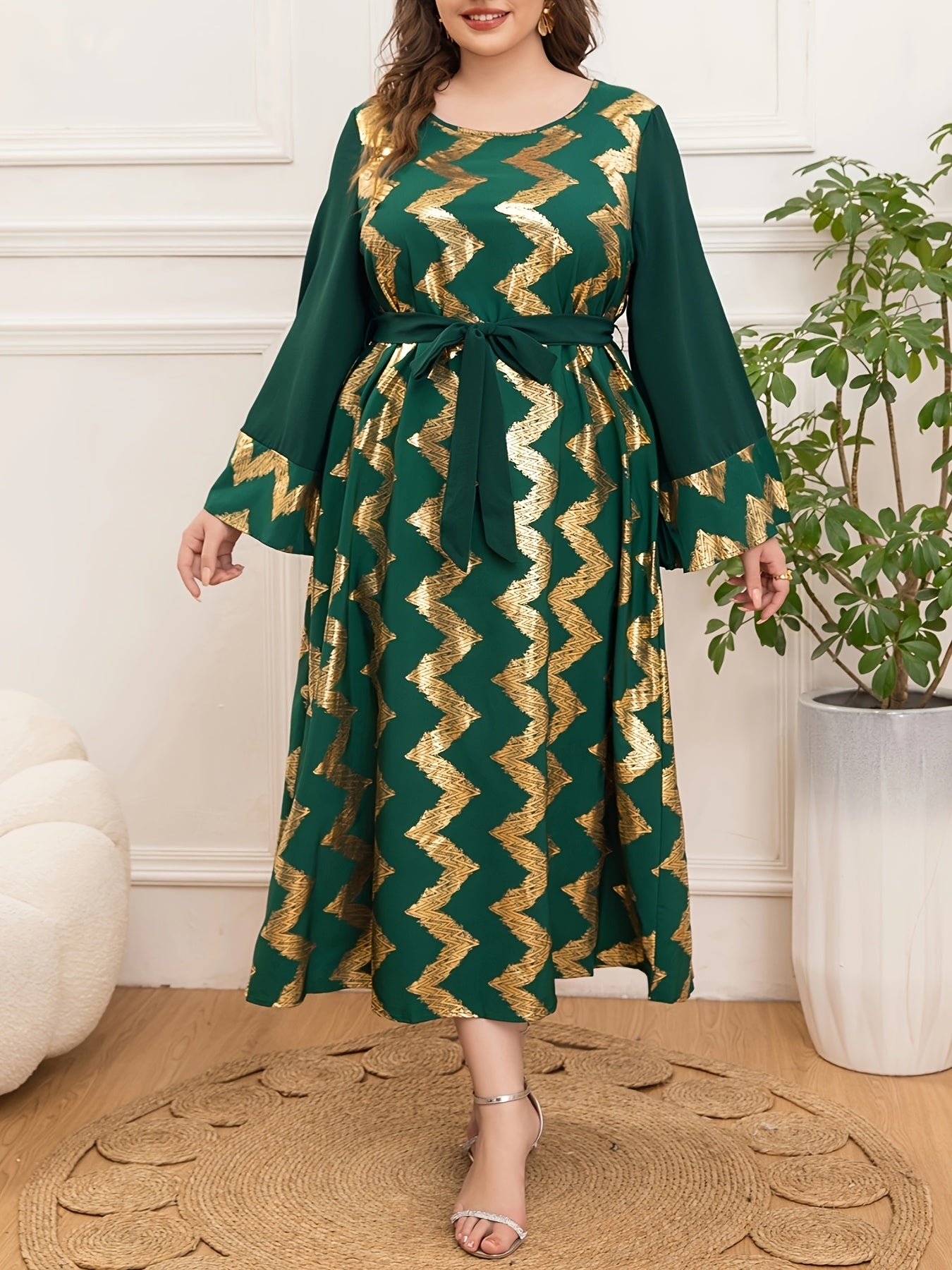 Women's Plus Size Elegant Tie Waist Middle Eastern Dress