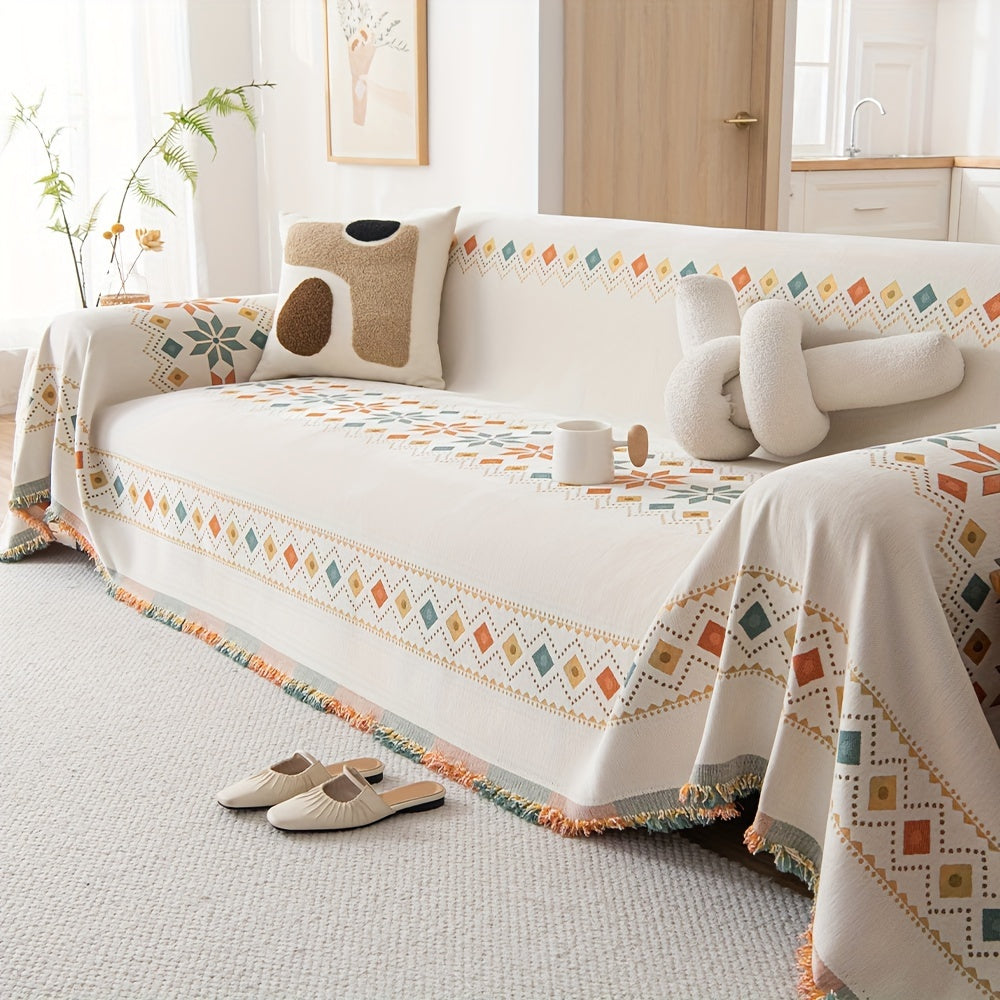 Chenille Boho Throw Blanket with Pet Protection and Non-slip Design for Home Decor