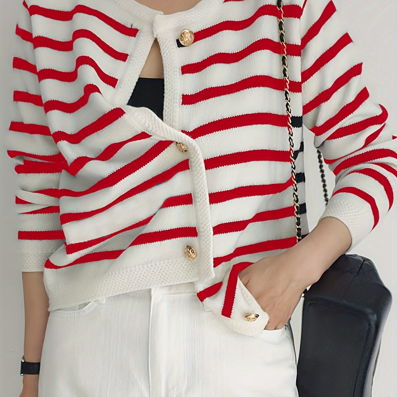 Women's Striped Knit Cardigan Fall Long Sleeve Button Front High Stretch Lightweight