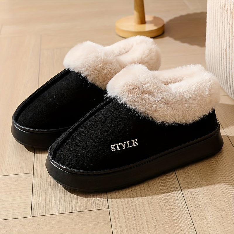 Pantuflas de felpa con forro de forro polar para hombre en gris y beige para uso casual en interiores