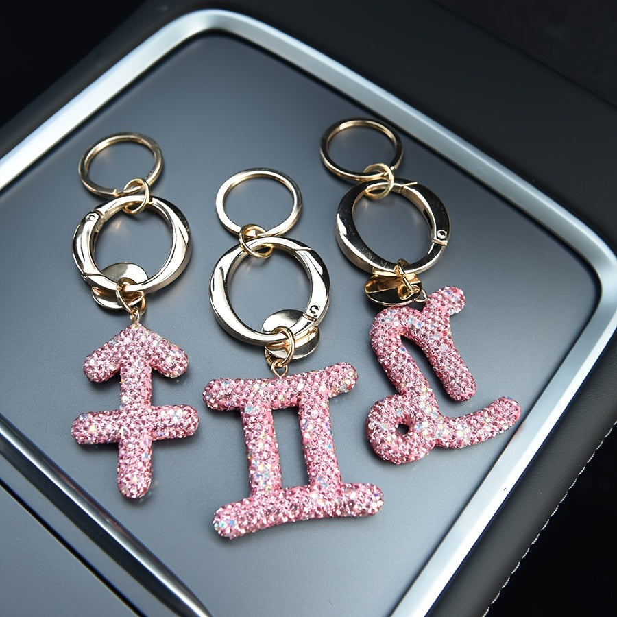 Llavero de resina rosa y metal con cristales para bolsos y mochilas