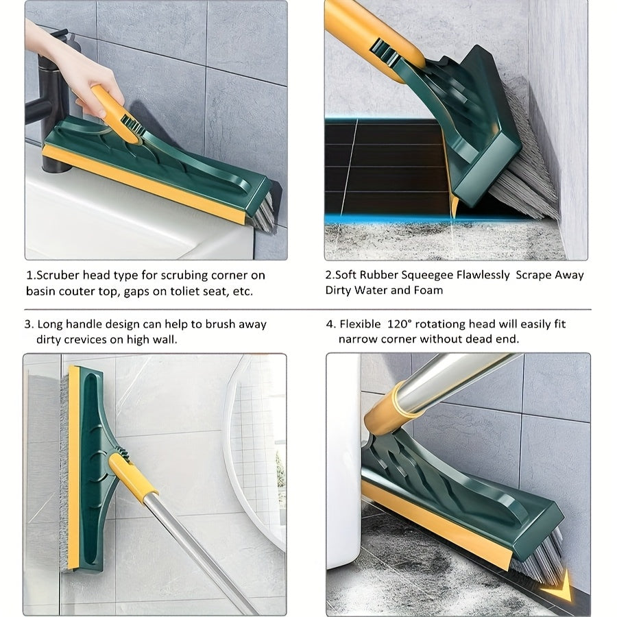 2-in-1 Multi-Surface Cleaning Brush with Long Handle and Squeegee