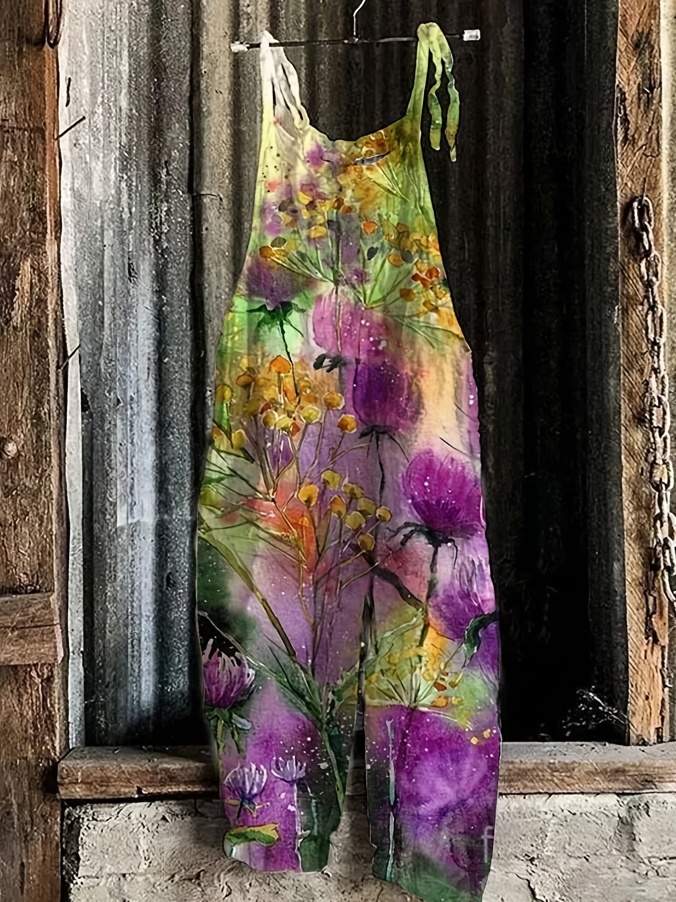 Plus Size Women's Floral Print Jumpsuit Polyester Spandex Strappy Back