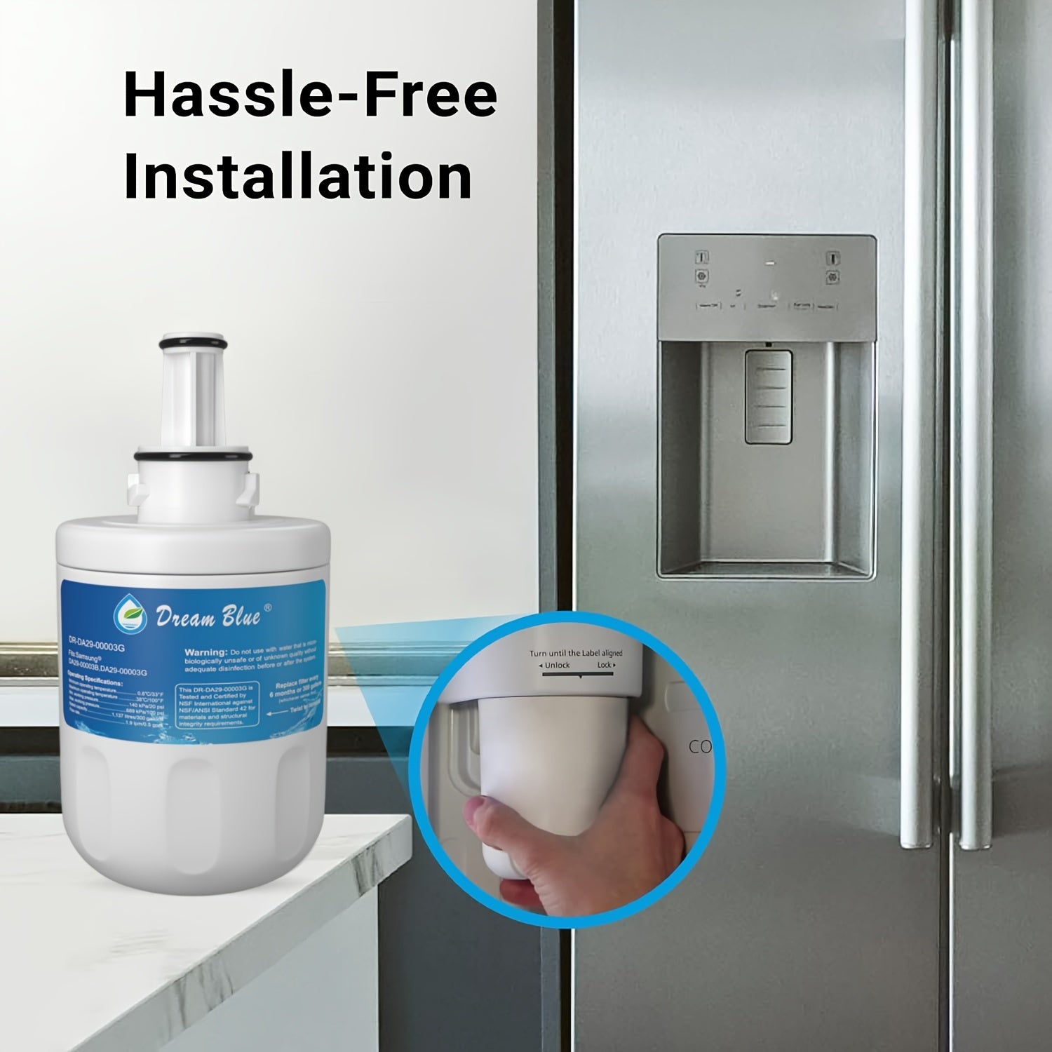 Samsung modellari uchun NSF sertifikatlangan almashtirish uchun Moviy sovutgich suvi filtri