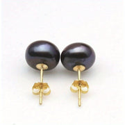 Pendientes de perla de agua dulce negra de 8-9mm con pasadores de plata de ley para mujer