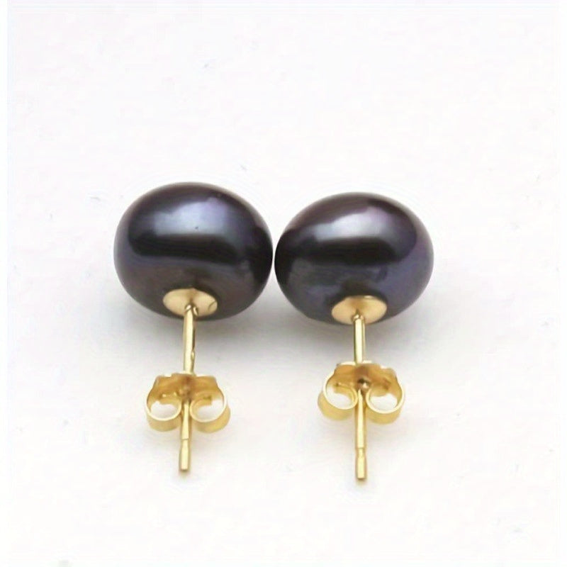 Pendientes de perla de agua dulce negra de 8-9mm con pasadores de plata de ley para mujer