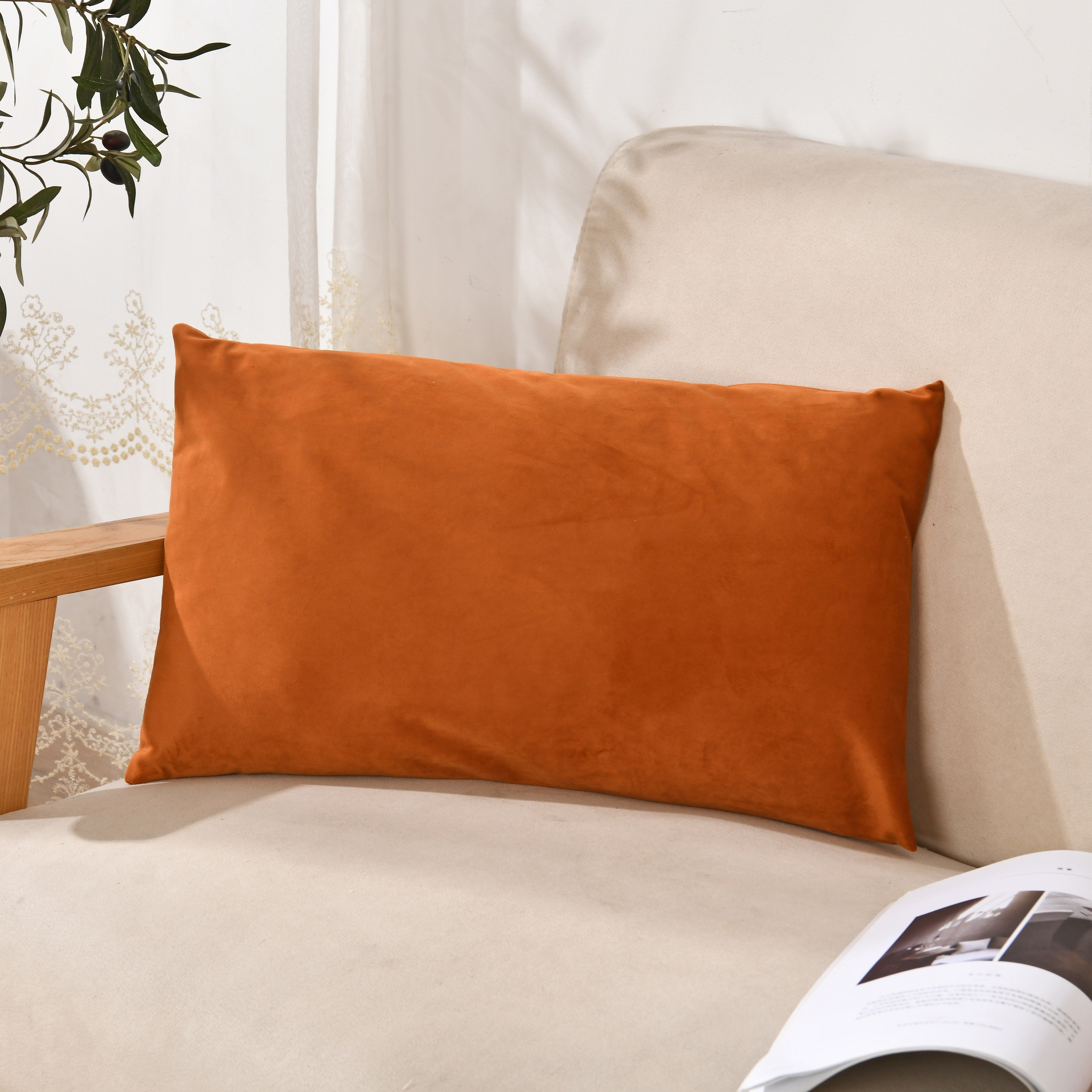 Velvet Throw Pillow Cover in Navy Blue Yellow-Green Orange Polyester Zipper Closure for Living Room Bedroom