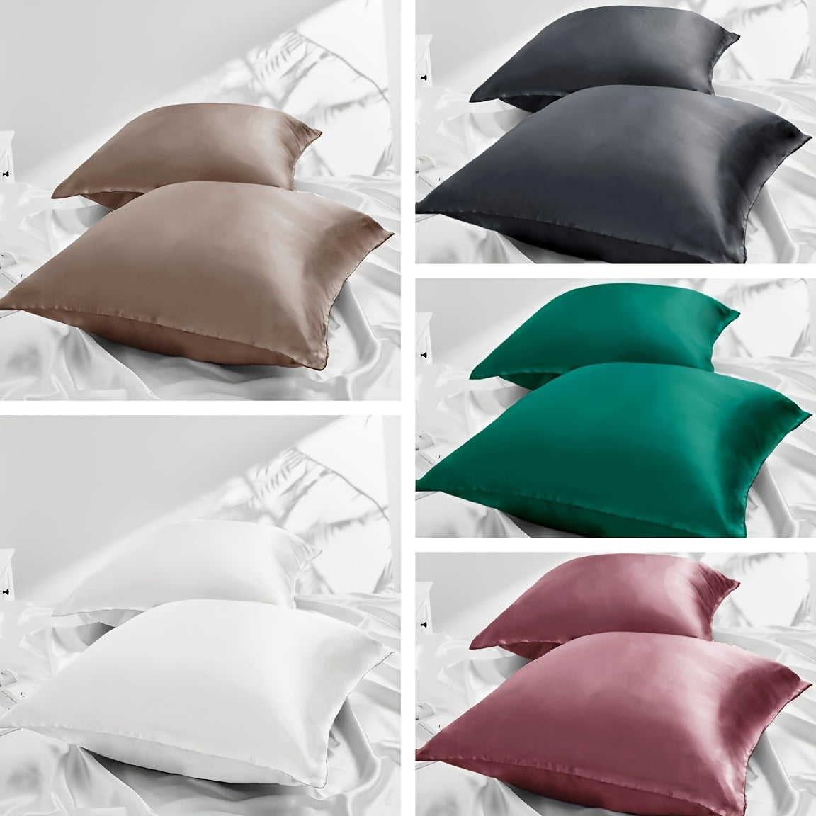 Set of 2 Satin Pillowcases with Zipper Closure, Gentle on Hair and Skin