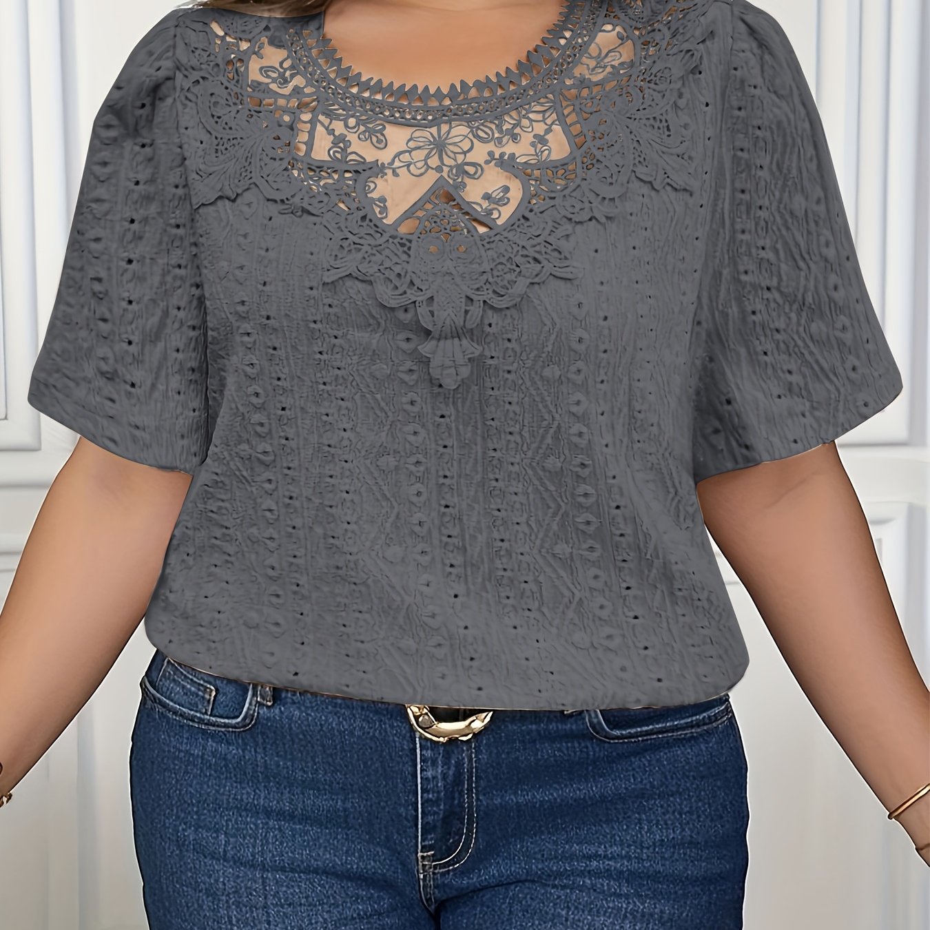 Plus o'lcham ayollar uchun gullar bilan bezatilgan korsetli qisqa sleeve bluz yozgi kundalik qora