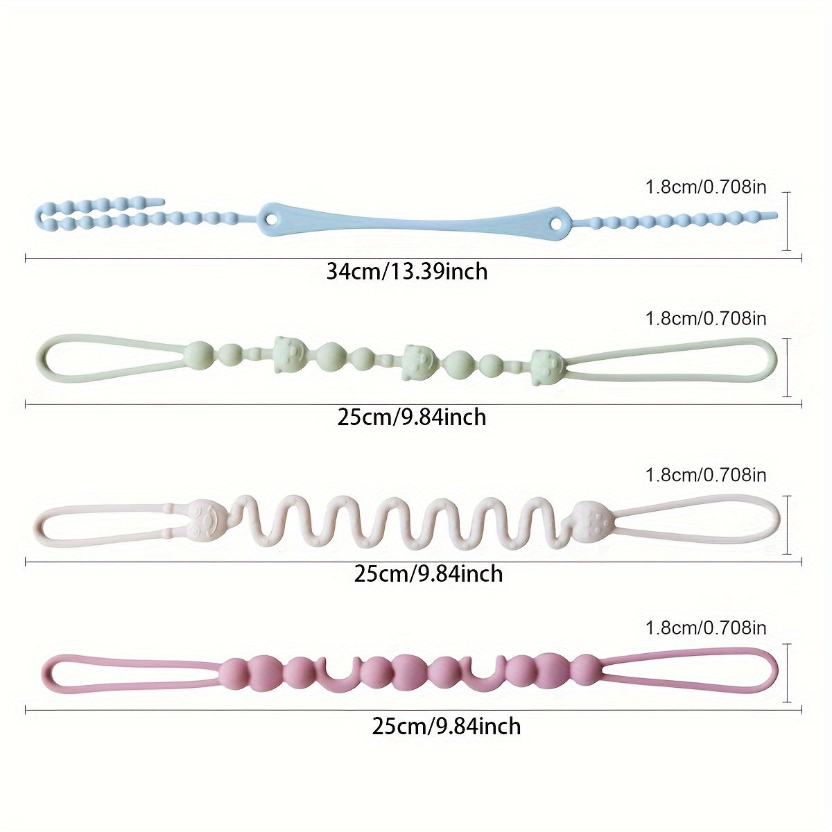 4-Pack Silicone Toy Straps for Binkies and Teethers Adjustable Multicolor