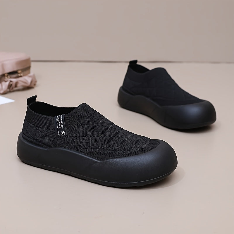 Women’s Slip-On Loafers Breathable Knit Fabric Casual Shoes Beige Green