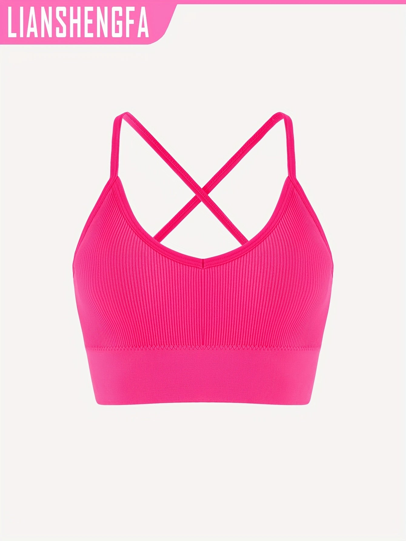 Sujetador deportivo de punto de poliamida para mujer, con alto soporte, sin espalda, relleno removible para yoga y fitness