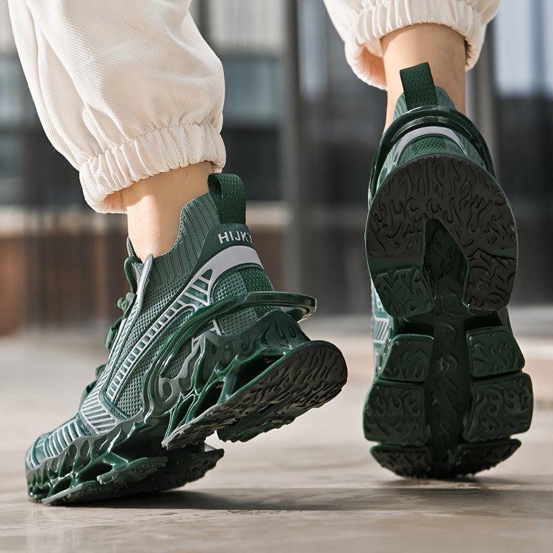 Men's Striped Fabric Sneakers with Shock Absorption for Outdoor Activities