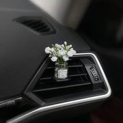 Mini White Flower Arrangement in Glass Vase Car Dashboard Decoration Plastic Ornament