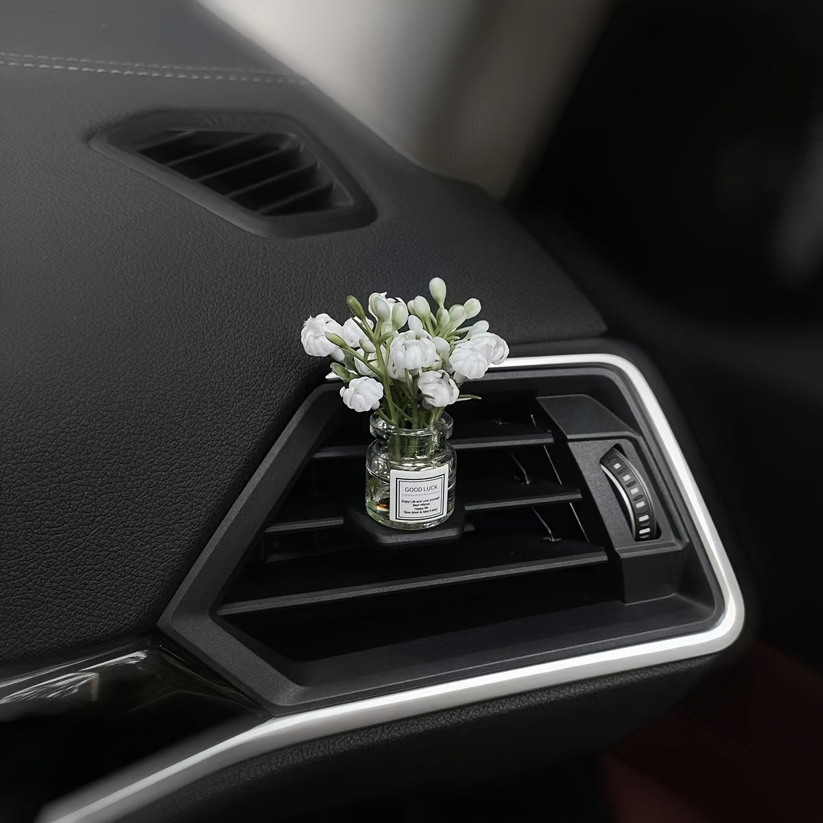 Mini White Flower Arrangement in Glass Vase Car Dashboard Decoration Plastic Ornament