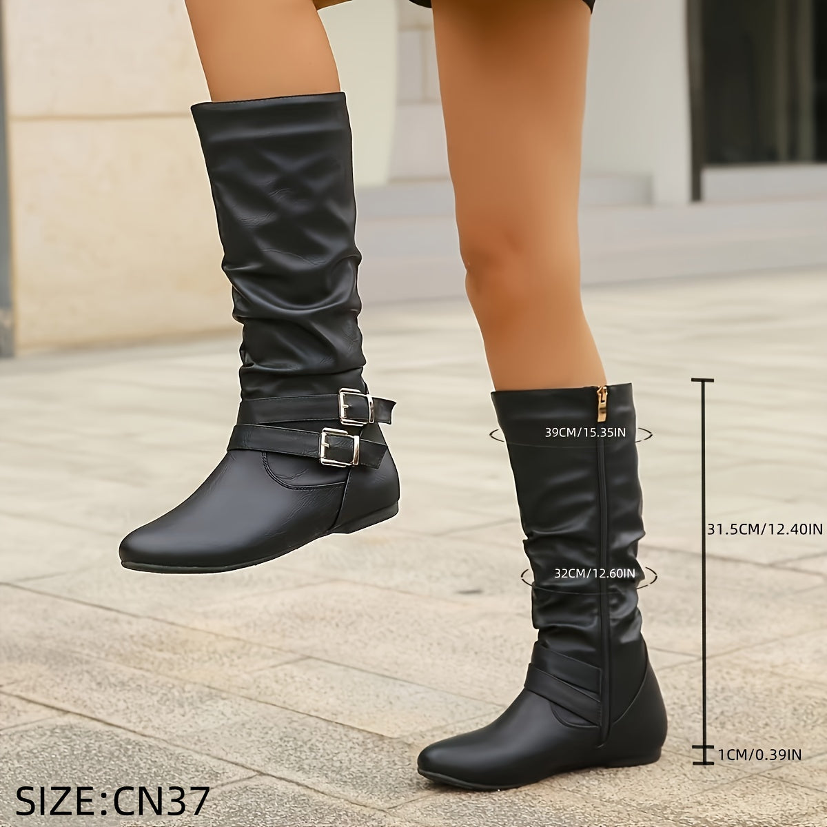 Women's Casual Leather Boots With Side Zipper and Round Toe