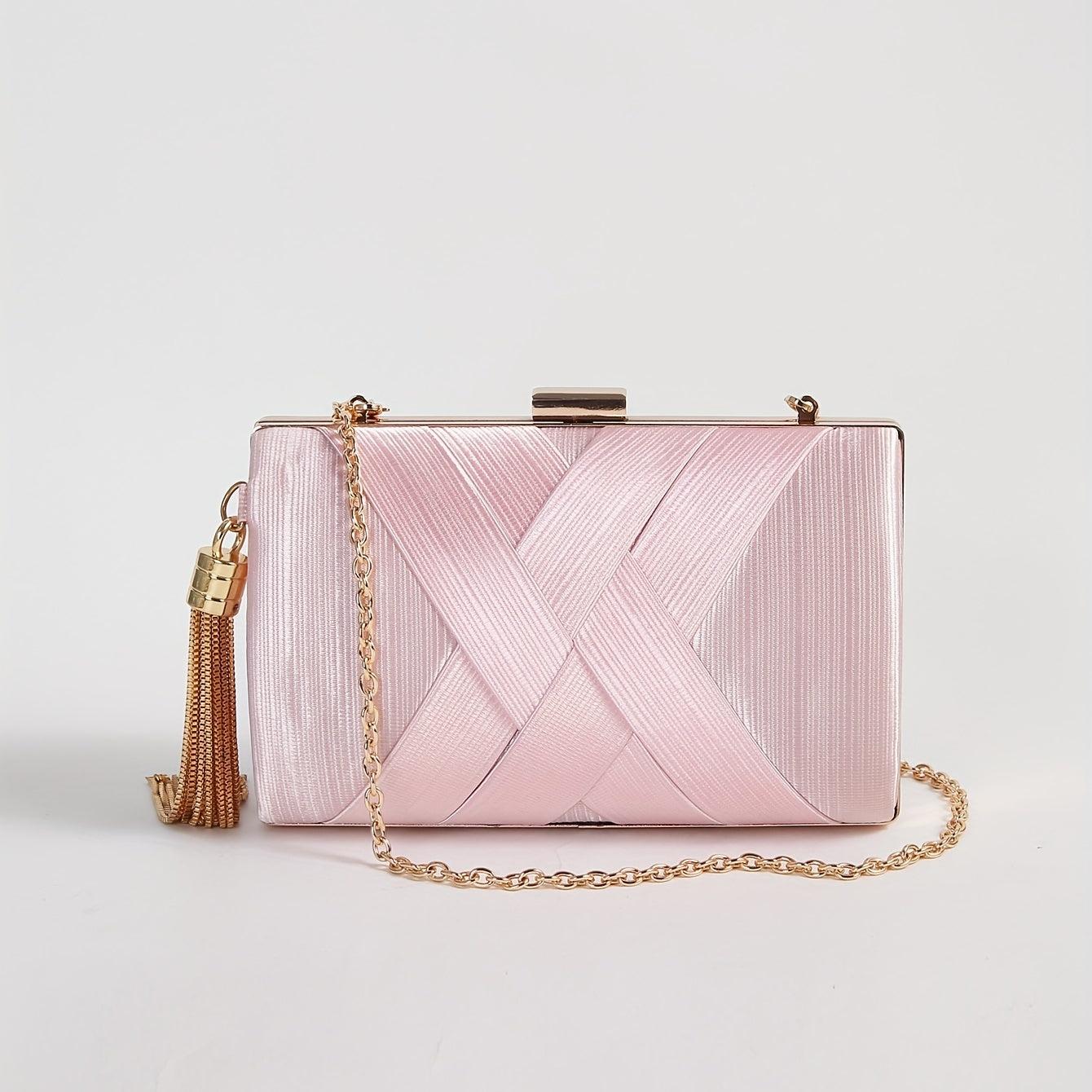 Braided Clutch Wallet for Parties Weddings and Events Champagne Polyester Evening Bag