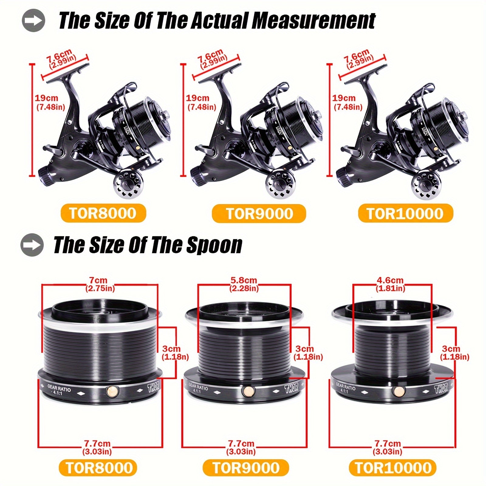 Spinning Fishing Reel 7+1BB Aluminum Alloy 10-25kg Double Drag Carp Tackle