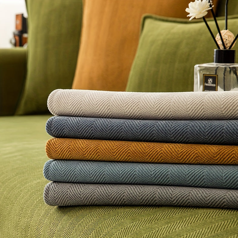 Зеленая накидка на диван из шенилла с узором «елочка», противоскользящая, подходит для домашних животных, подходит для 1-4 человек, моется в машине